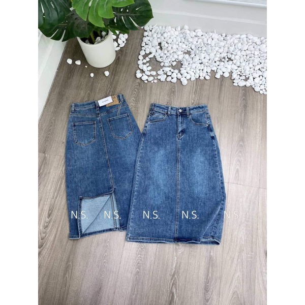 Chân váy jeans dài xẻ sau hàng QCL1