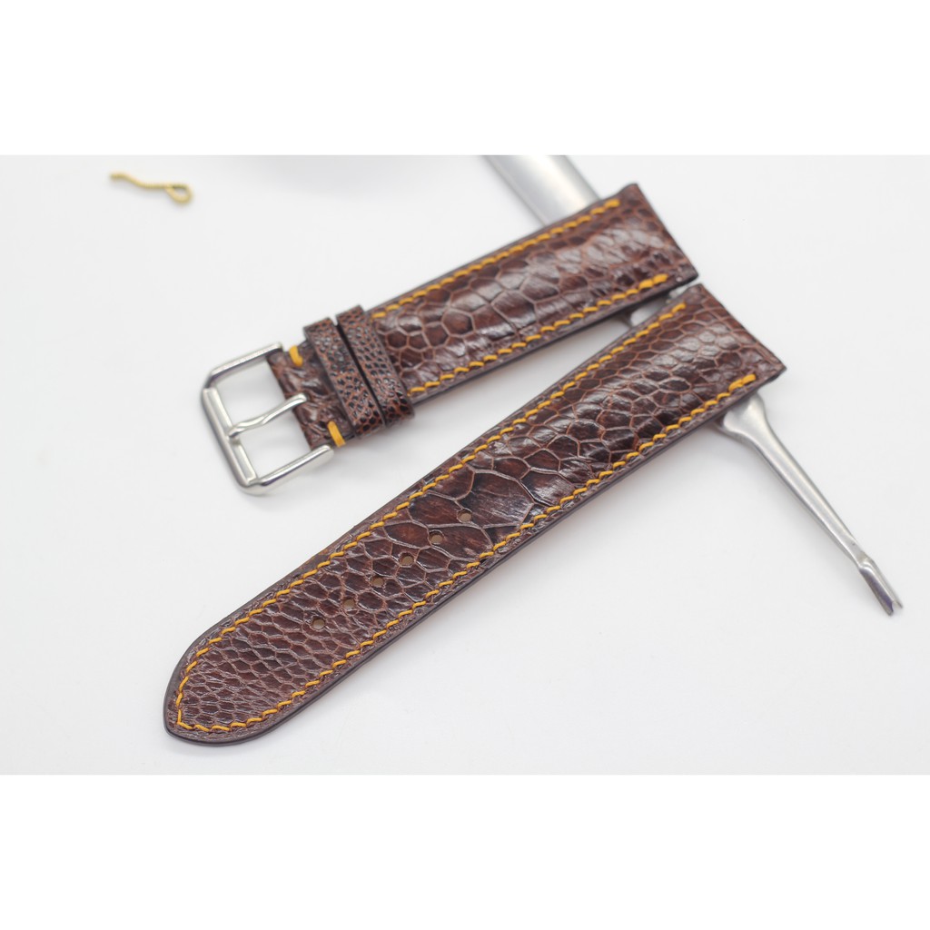 Dây Da Đồng Hồ Đà Điểu,Dây Đồng Hồ May Tay Thủ Công, Kèm Khóa Kim, Tặng Tool Tháo Và Chốt.BH 6 Tháng