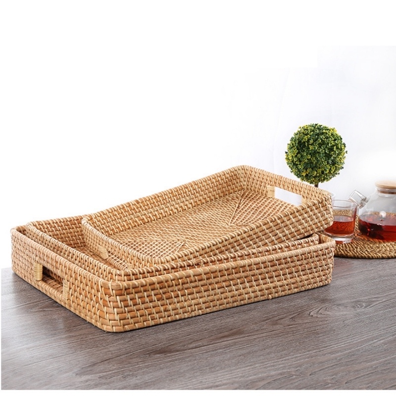 Khay mây tre đan xuất khẩu BAMBOOO ECO đựng trà bánh trang trí decor bàn ăn K001087