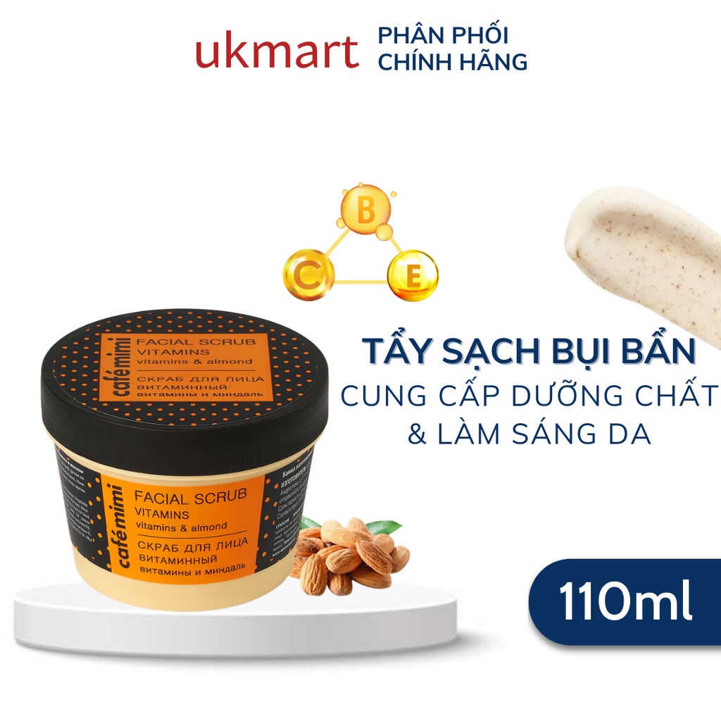 Tẩy Tế Bào chết Da Mặt CAFÉMIMI Vitamins Chứa Hạt Mơ Tự Nhiên Và Dầu Hạnh Nhân 110ml