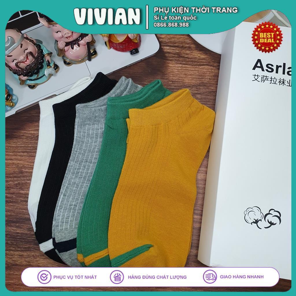 Vớ cổ ngắn Asrla [✨HỘP 5 ĐÔI✨] Tất ngắn nam nữ cotton cao cấp, thoáng khí, mềm nhẹ