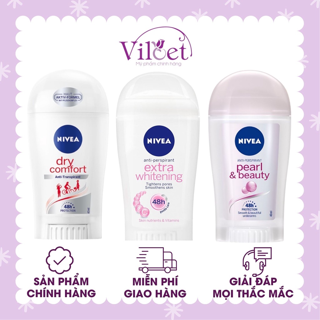 Sáp lăn khử mùi Nivea Đức 40ml, lăn nách nam nữ ngọc trai khô thoáng 48h - Shop Viloet