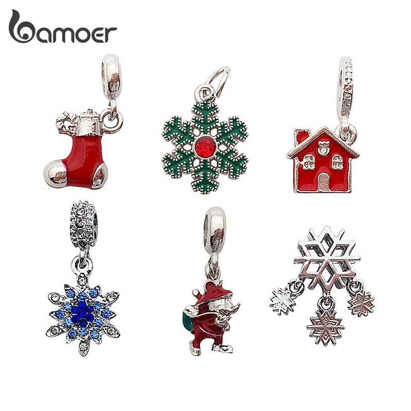 Phụ kiện hạt xỏ BAMOER kiểu dáng Giáng Sinh làm vòng đeo tay trang sức