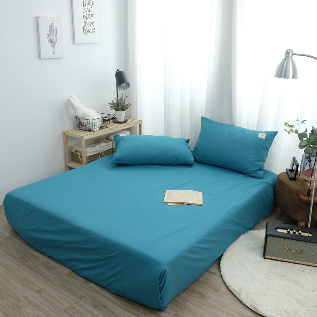 Drap giường và hai vỏ gối cotton Mịn Decor một màu nhã nhặn