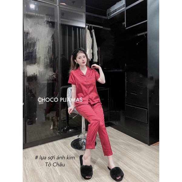 Bộ ngủ Pijama sam lụa ngắn tay cao cấp SAM - choco - lụa vân gỗ tô châu siêu đẹp và bền