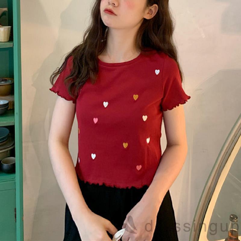 Áo Thun Nữ Tay Ngắn Cổ Tròn Họa Tiết Thêu Đơn Giản | BigBuy360 - bigbuy360.vn