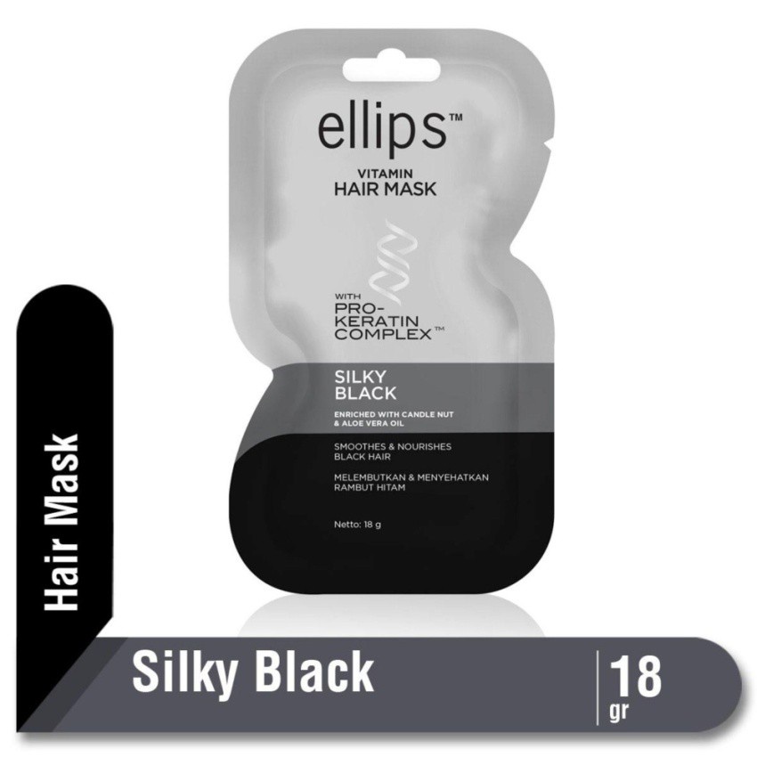 Kem Ủ Tóc Ellips Vitamin Hair Mask Pro-Keratin Silky Black giúp tóc đen mượt 18g