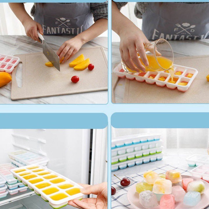 Khay Làm Đá Silicon Có Nắp Đậy 14 Viên Bảo Quản Chống Mùi H159-B