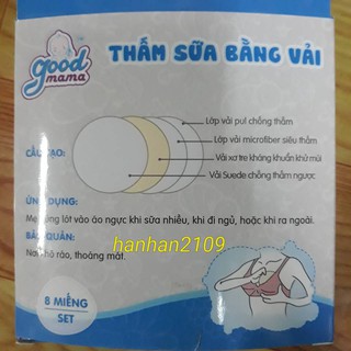 Thấm sữa bằng vải Goodmama (Giặt được, hộp 8 miếng)