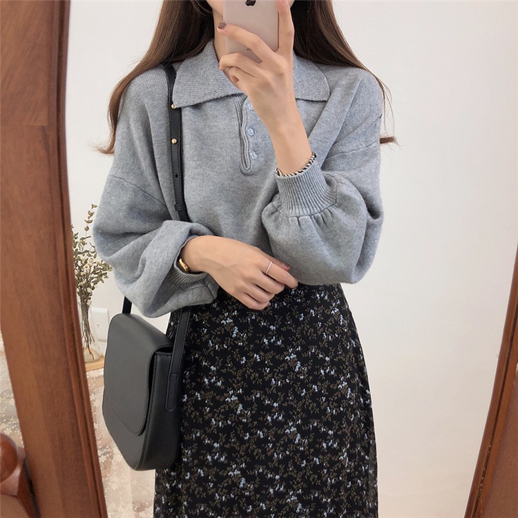 Áo Len Cổ Polo Tay Phồng Phong Cách Ulzzang | BigBuy360 - bigbuy360.vn