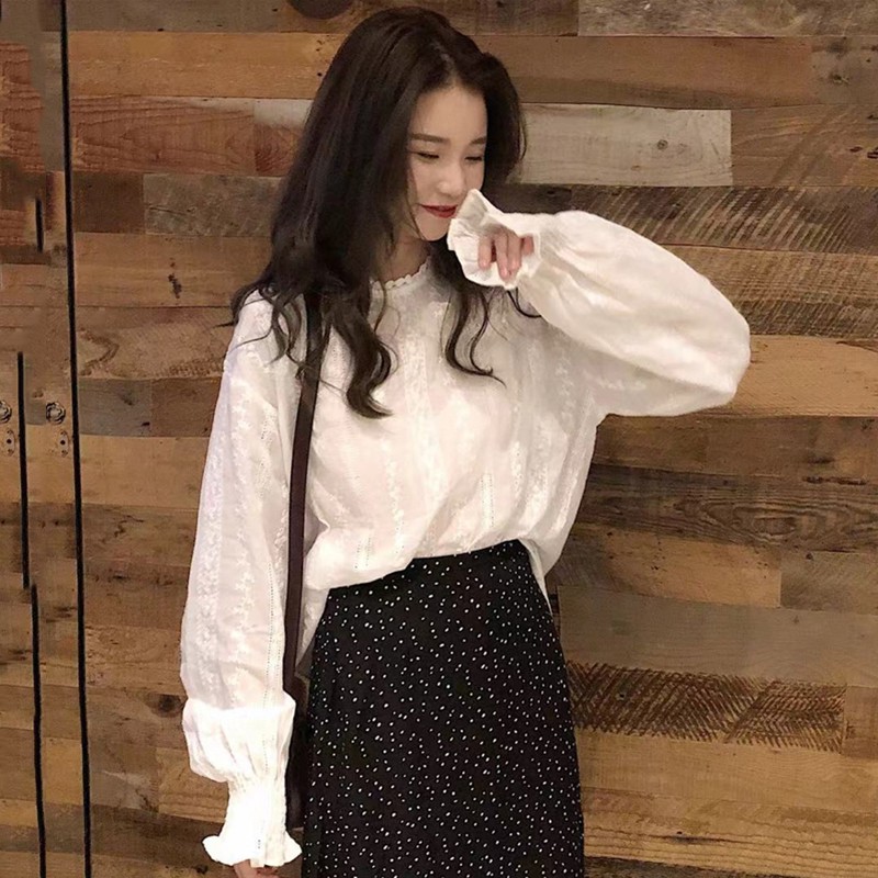 Sơ mi ulzzang áo sơ mi nữ đẹp sơ mi trắng bánh bèo áo kiểu tay bồng loe dáng rộng Hàn Quốc