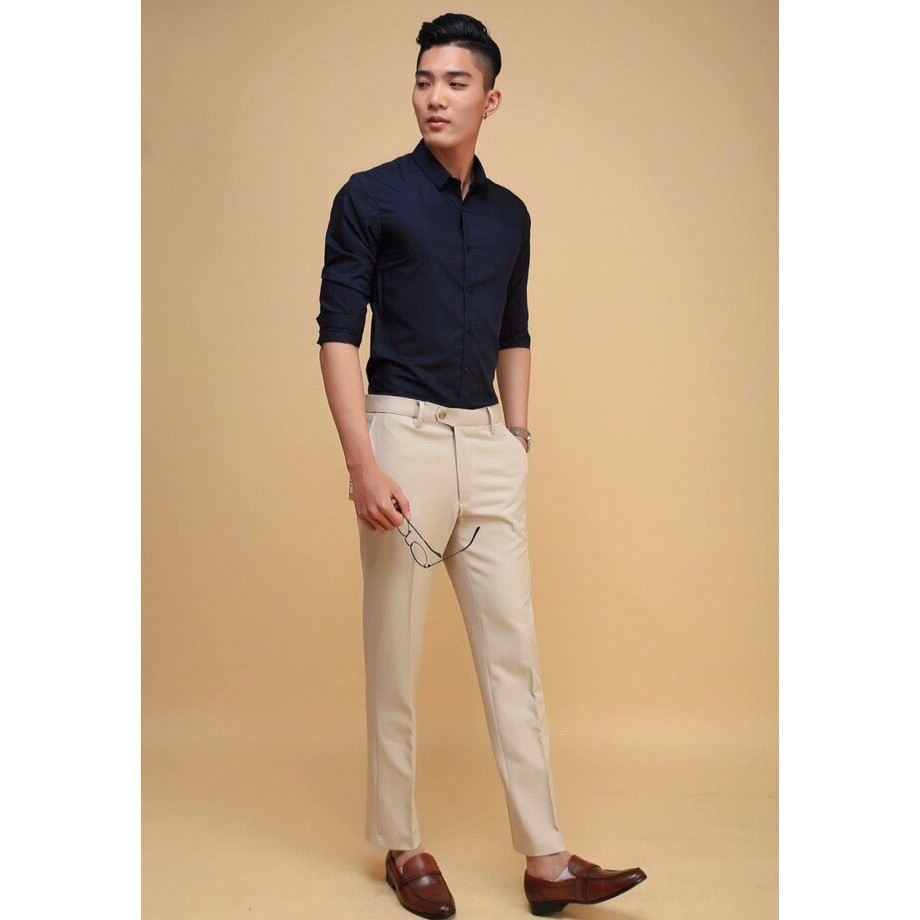 Áo sơ mi nam dài tay đen, vải lụa Thái không nhăn