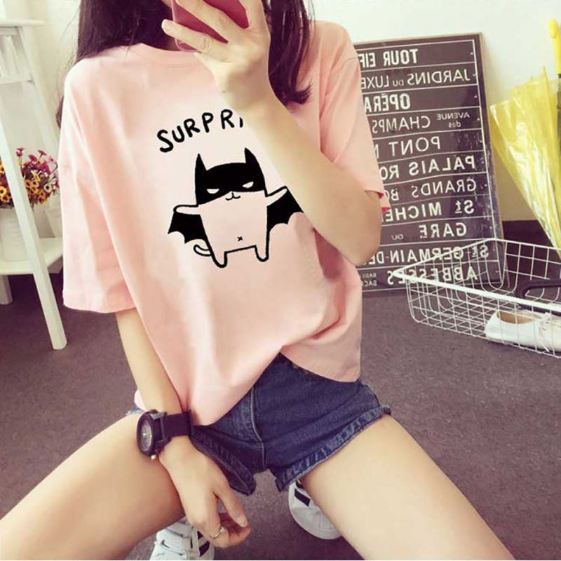Áo thun nữ ngắn tay in hình Batman hoạt hình dễ thương