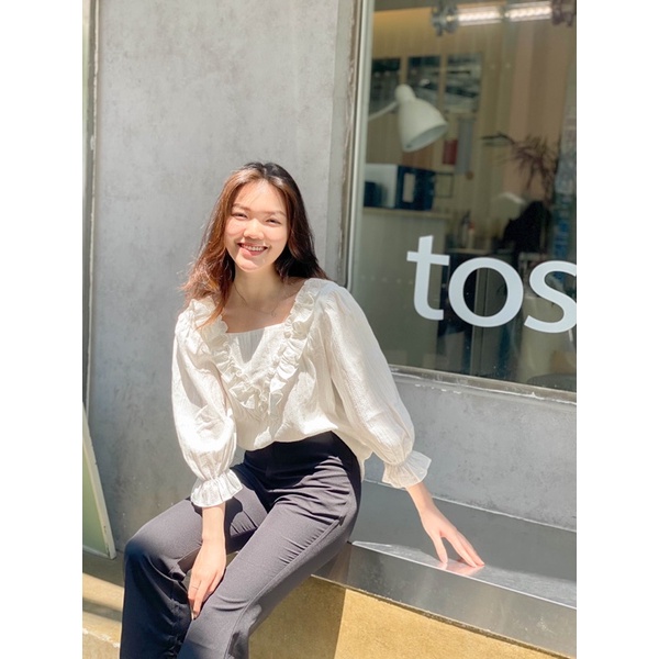 Áo kiểu nữ cổ vuông, Lamie Blouse LUCETFASHION, áo kiểu bánh bèo