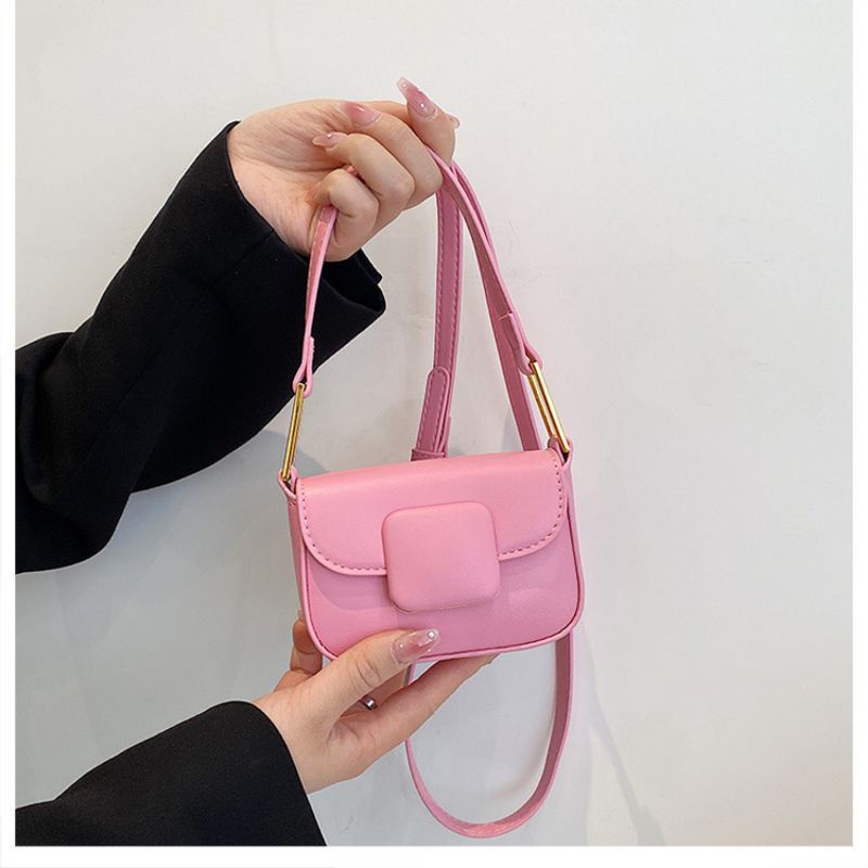 Túi Xách Da Mini Nữ Khóa Vuông, Túi Da Đeo Chéo Bé Gái Cao Cấp Thời Trang Trẻ Trung