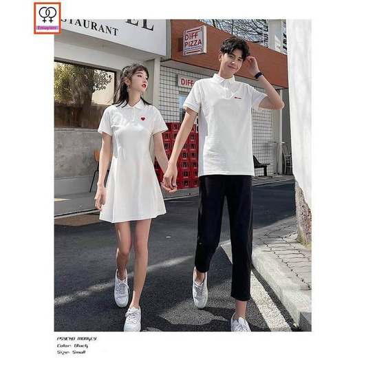 Đầm nữ + áo sơ mi nam trái tim, Váy thun đôi nam nữ polo đủ size cao cấp
