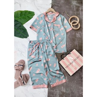 Bộ Pizama Lụa Tằm Họa Tiết Tim