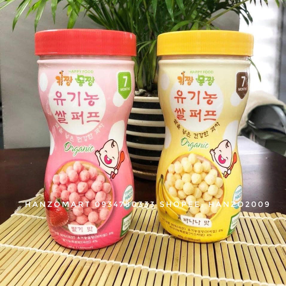 Bánh gạo ăn dặm cho bé Bánh ăn dặm bi tan Organic Happy Food