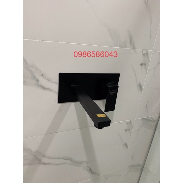 Vòi Lavabo Đen Nóng Lạnh Âm Tường Mặt Vuông, vòi rủa tay âm tường vuông màu đen - hàng cao cấp