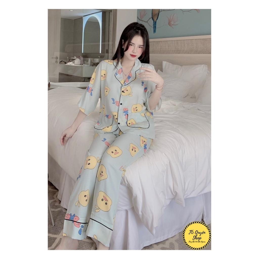 Đồ bộ pijama lụa mặc nhà áo cộc quần dài mango cao cấp họa tiết dễ thương TỐ QUYÊN SHOP
