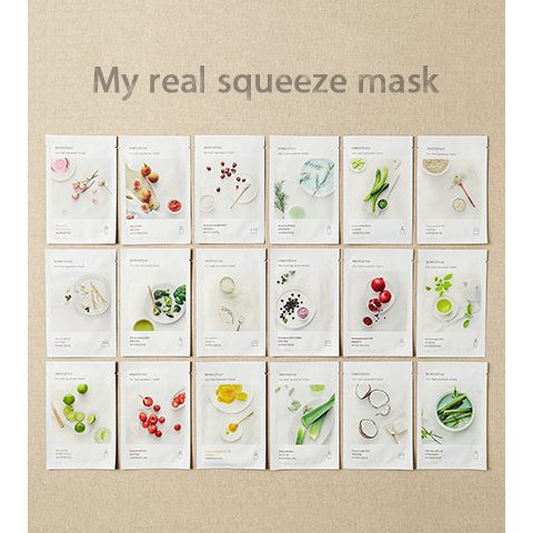 Mặt nạ miếng Innisfree My real squeeze mask HÀN QUỐC 20ml Kiwi - Cucuber - Rose - Shea Butter - BamBoo