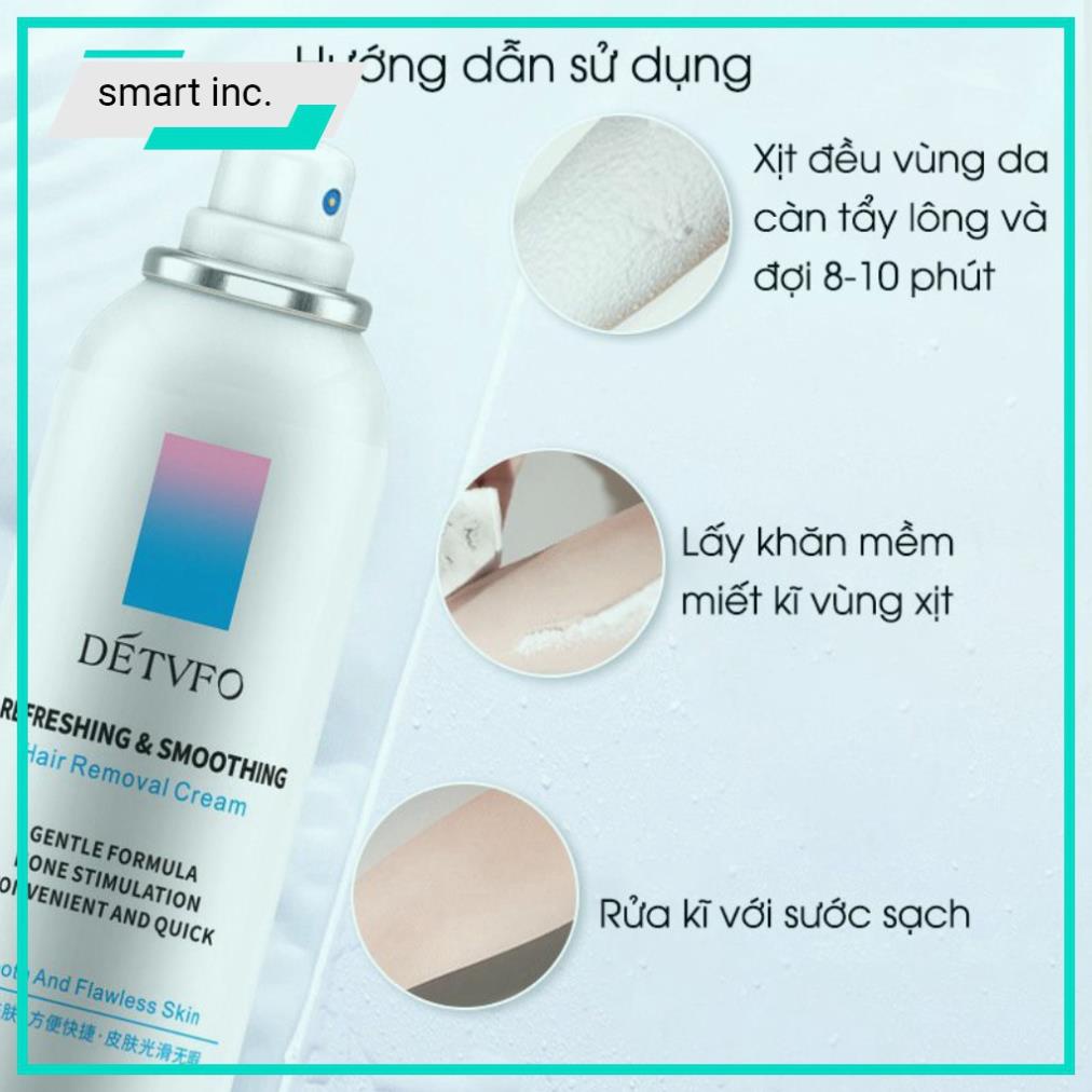 Xịt tẩy lông DETVFO không đau lành tính dịu nhẹ kem tẩy lông nách, tay, chân, lưng dạng xịt 150ml