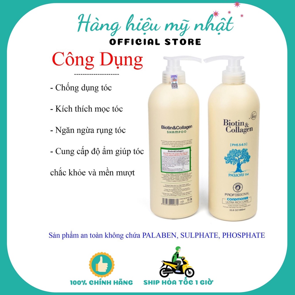 Biotin Collagen - Cặp dầu gội xả Biotin Collagen Trắng 1000ml | Dầu gội ngăn rụng tóc, kích thích mọc tóc