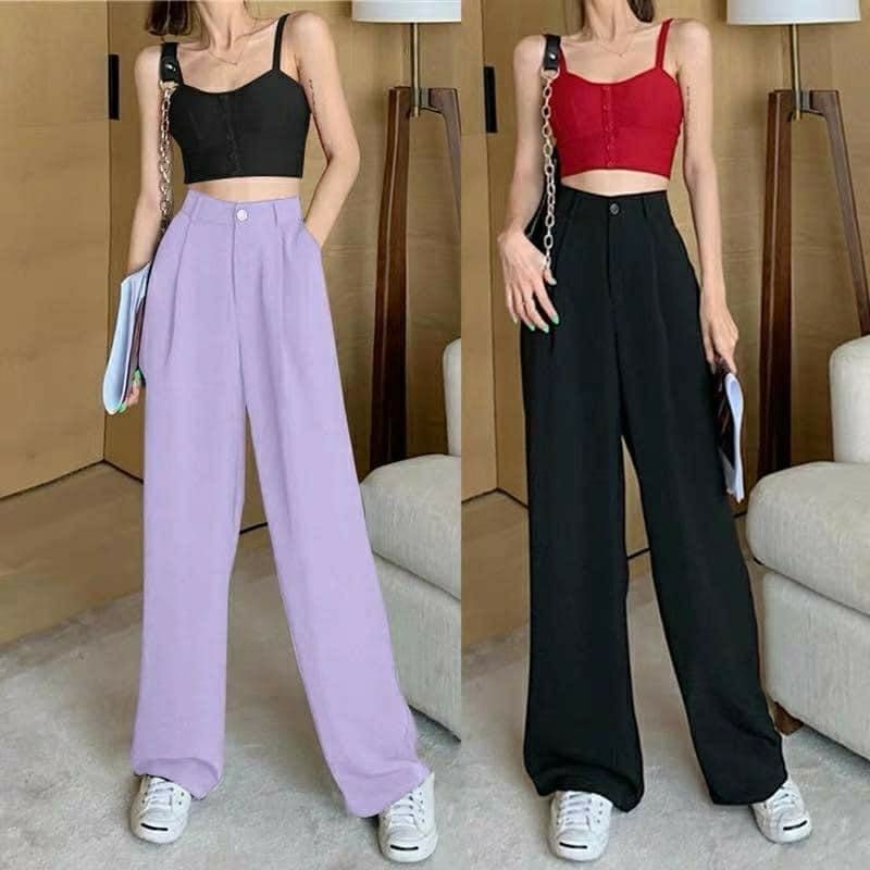 Quần culottes ống rộng suông dài 2 màu đen tím( Kèm ảnh thật, video)