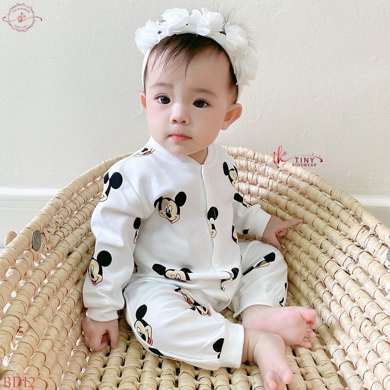 Bộ đồ dài tay, bodysuit thu đông vải thun cotton co giãn cho bé trai, bé gái từ 4-12kg [BD12]