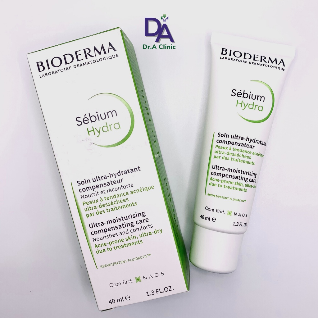 Kem Dưỡng Ẩm Bioderma Xanh Lá Sebium Hydra 40ml giúp giảm mụn và sợi bã nhờn cho da dầu mụn - Dr.A Clinic