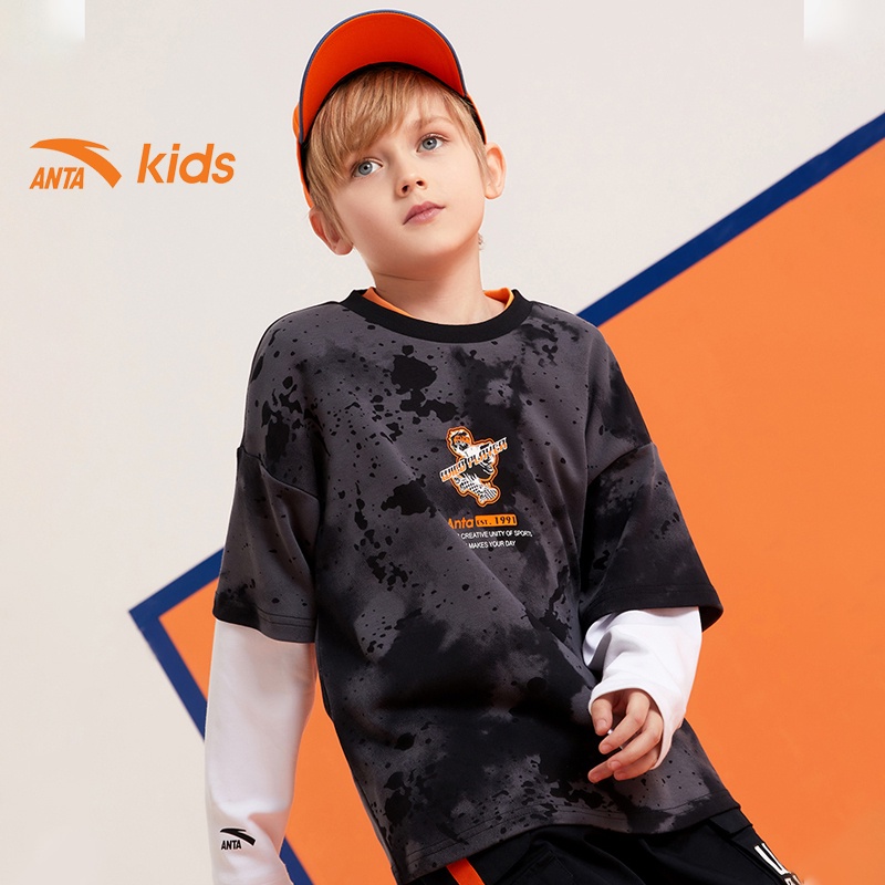 Áo phông dài tay thời trang bé trai thương hiệu Anta Kids 352138432B