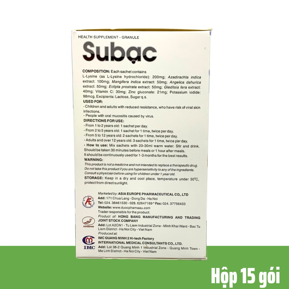 Cốm Su bạc - tăng cường sức đề kháng cho trẻ - Subac tăng miễn dịch cho bé từ lysine, cao lá xoài, vitamin C