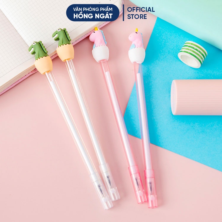 Bút bi cute hình khủng long, bút bi nước mực gel đen ngòi 0.5mm nhiều màu dễ thương đồ dùng học tập văn phòng phẩm B34