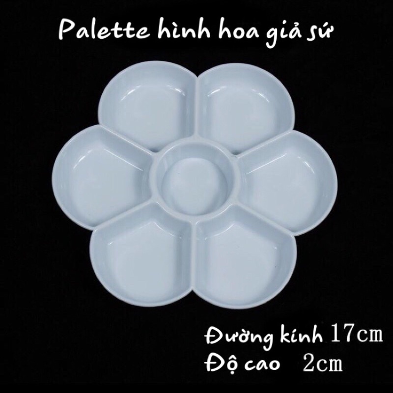 Palette khay pha màu nhựa cứng giả sứ hình hoa