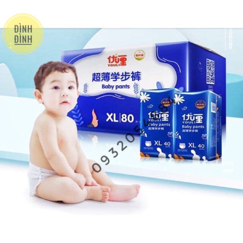 Tã Bỉm Dán/Quần YOULI XANH Đủ Size S112/M96/M88/L84/XL80/XXL72/XXXL68
