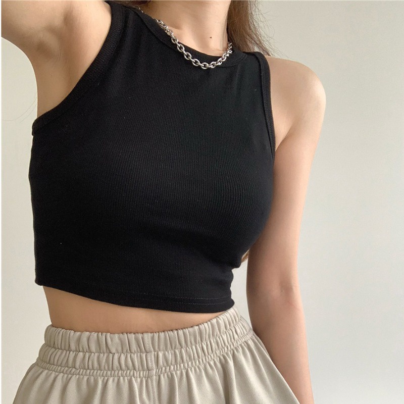 Áo 3 lỗ nữ thun tăm Krixi croptop sát nách ôm body dáng thể thao ulzzang freesize màu đen, trắng, da, ghi