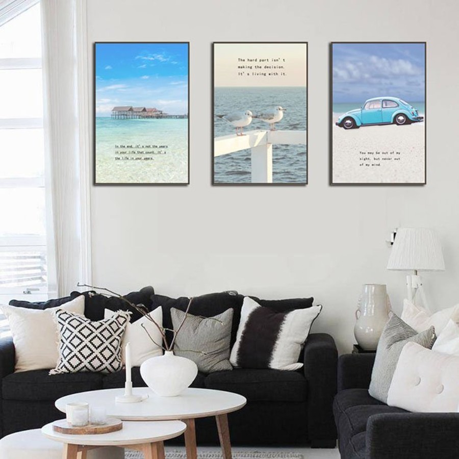 Bộ 3 tấm tranh canvas treo tường phong cảnh biển decor trang trí phòng khách, phòng ngủ tặng kèm đinh 3 chân treo tường