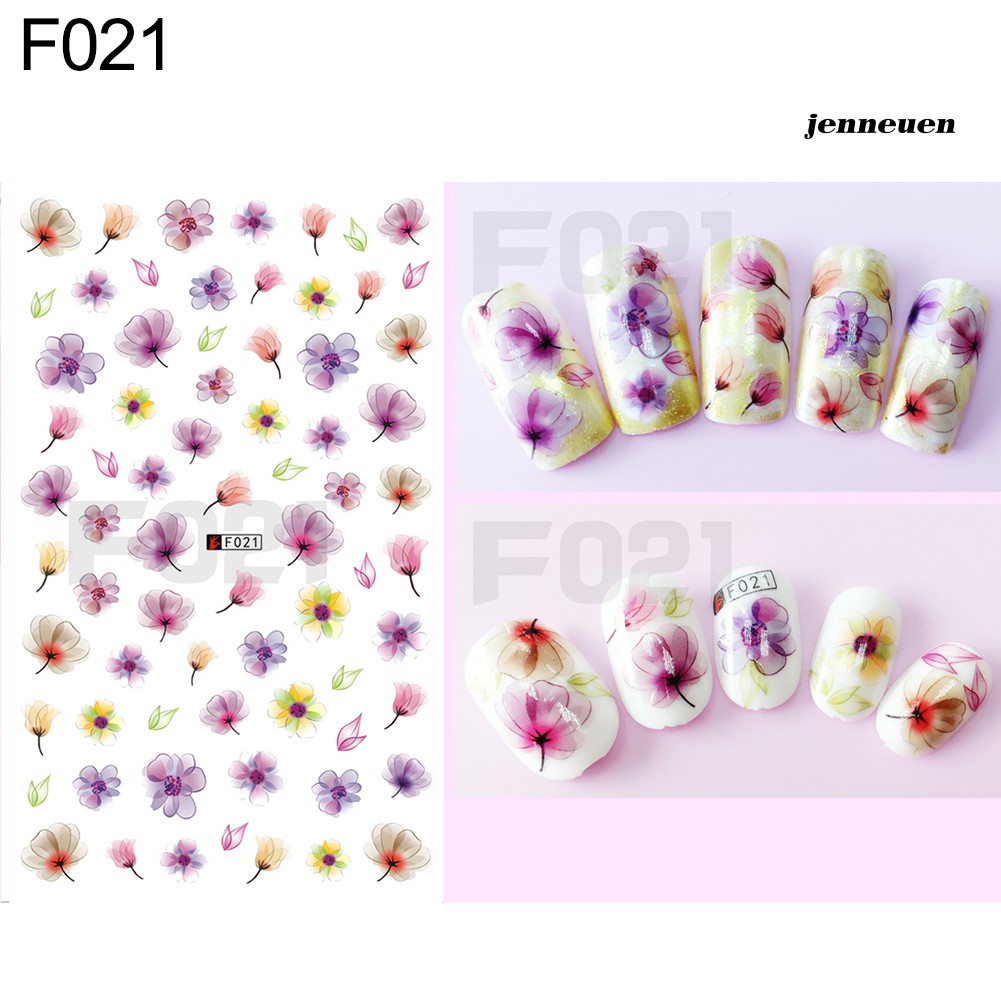 [Hàng mới về] Tấm Hình Dán Trang Trí Móng Tay Họa Tiết Hoa Và Bướm Xinh Xắn