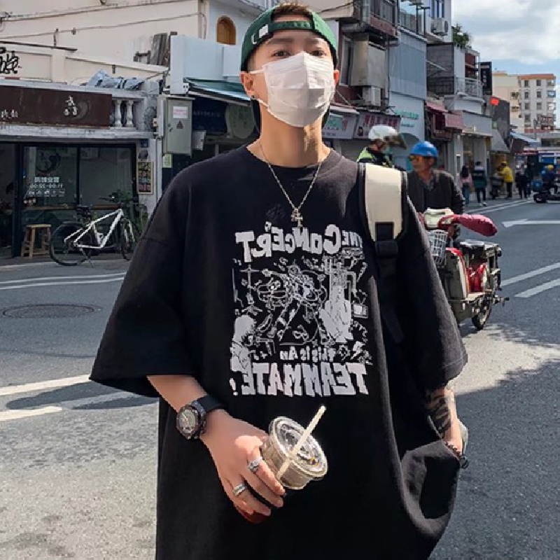 Áo Thun Dáng Rộng In Chữ Phong Cách Hàn Quốc Thời Trang Mùa Hè Cho Nam [M-8XL]