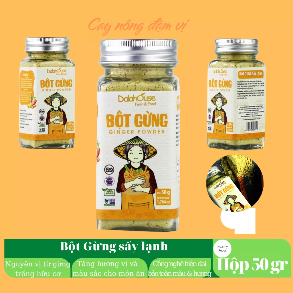 Bột gừng sấy lạnh hữu cơ nguyên chất Dalahouse 50gr, công nghệ sấy lạnh tiêu chuẩn Châu Âu