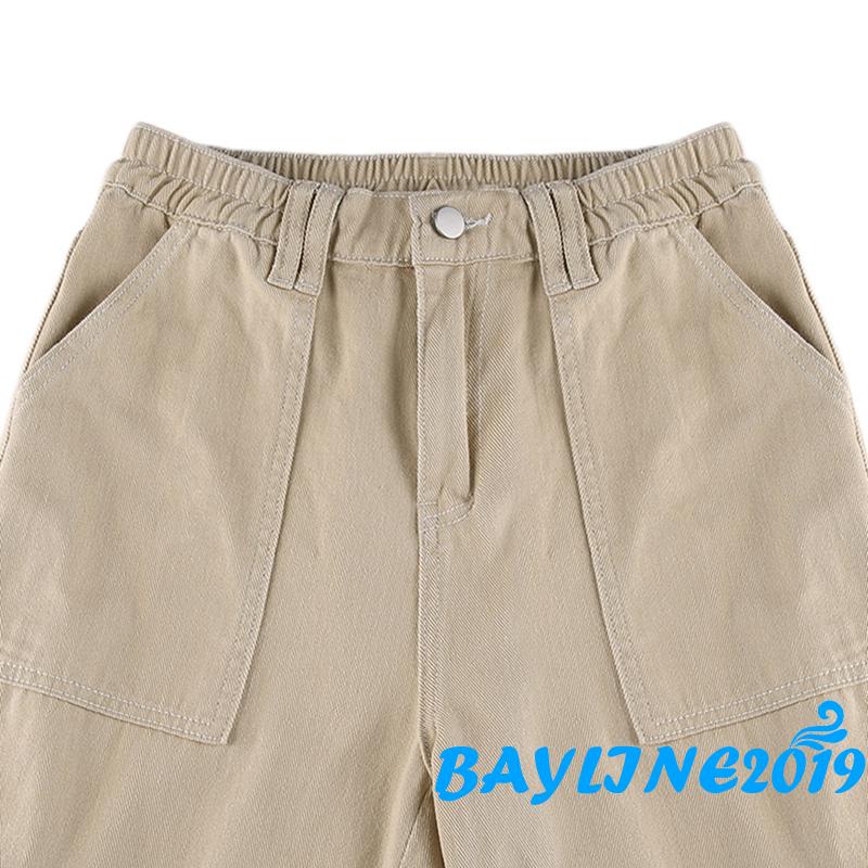 BAY-Quần jean nữ lưng cao màu trơn ống thẳng có túi cài khóa Khaki/ nâu