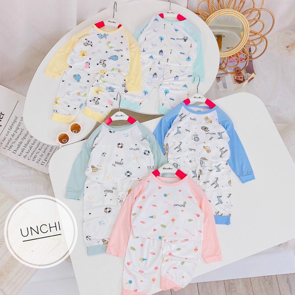 Bộ dài tay thun lạnh peptit phối tay thời trang cho bé yêu thương hiệu Unchi - Hàng nhập khẩu