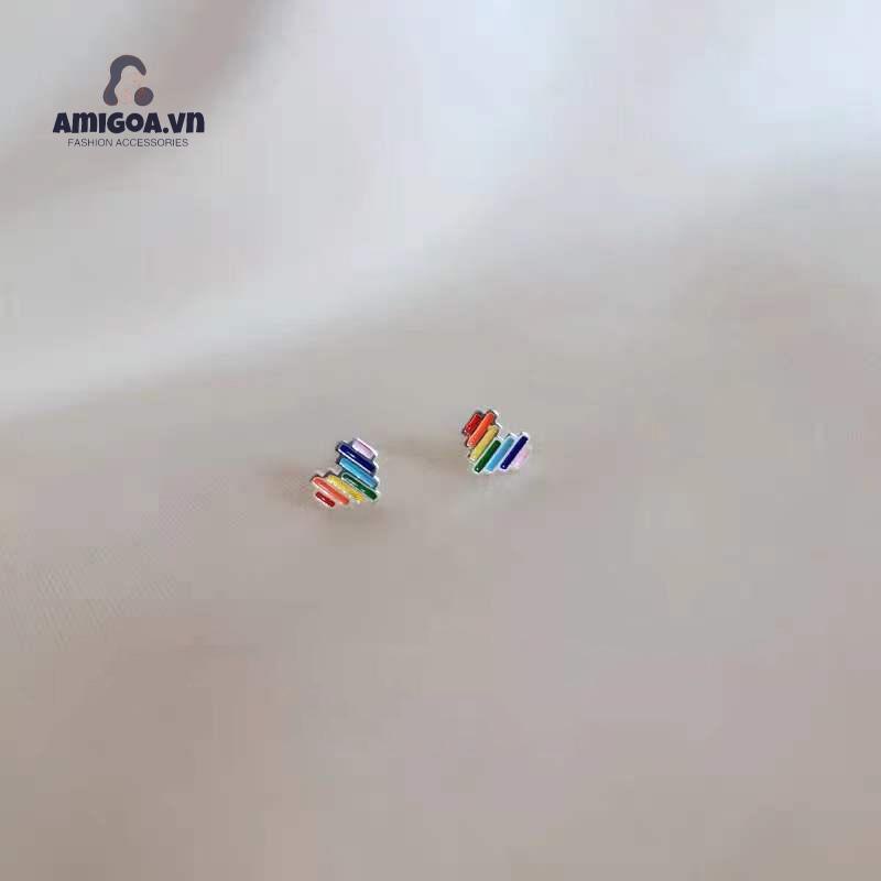 ✨✨Bông Tai Mạ Bạc 925 Hình Trái Tim Màu Cầu Vồng Thiết Kế Đơn Giản Cá Tính