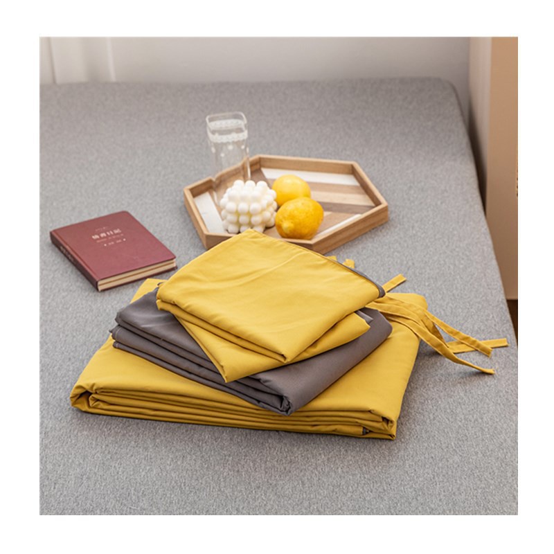 BỘ CHĂN GA GỐI COTTON TICI CAO CẤP ( CHĂN ĐÃ TRẦN BÔNG) MÀU VÀNG GHI - ĐỦ KÍCH THƯỚC