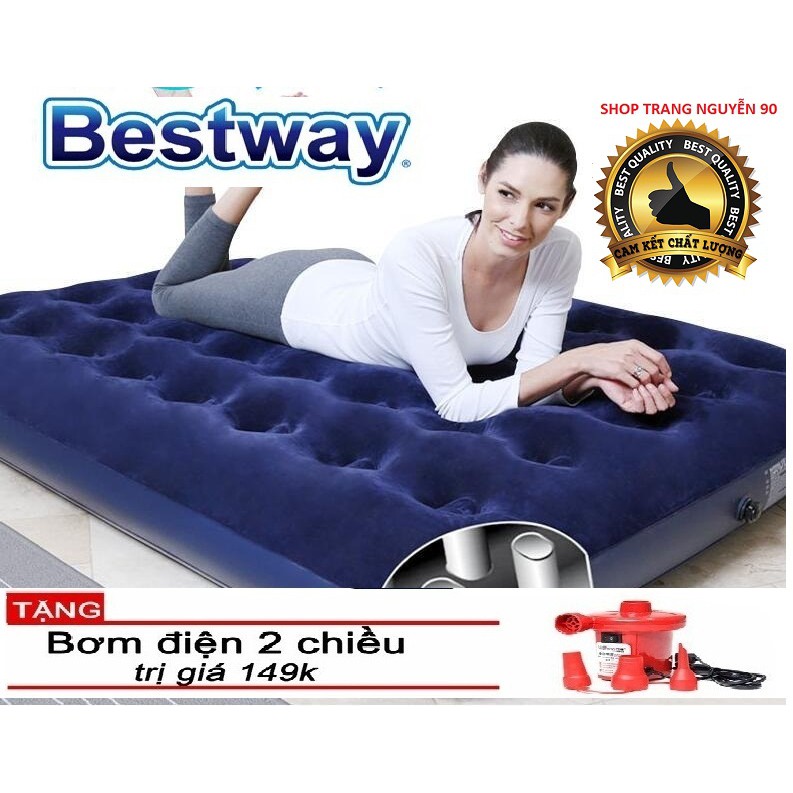 Nệm Hơi Đệm Hơi Cao Cấp Bestway Cỡ 191*137*22CM Tặng 1 Bơm điện