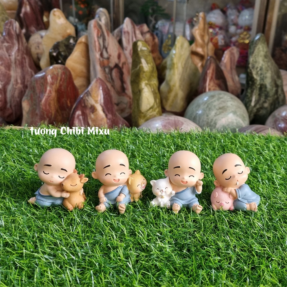 Bộ 04 chú tiểu áo xanh - mẫu ngồi 6cm