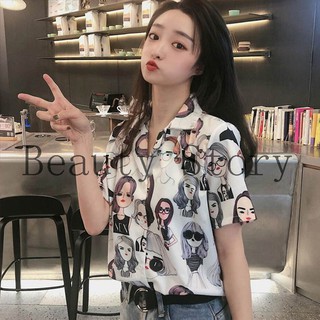 Áo Sơ Mi Nữ Tay Dài Họa Tiết Hoạt Hình Phong Cách Hàn Quốc
