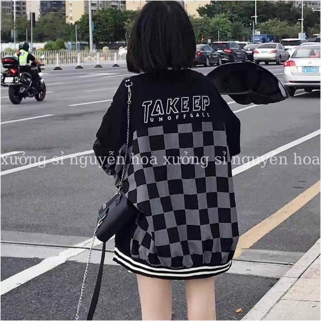 Áo khoác bomber nam nữ Takeep form rộng unisex chất nỉ dày dặn họa tiết cờ caro siêu ngầu đẹp chuẩn ảnh