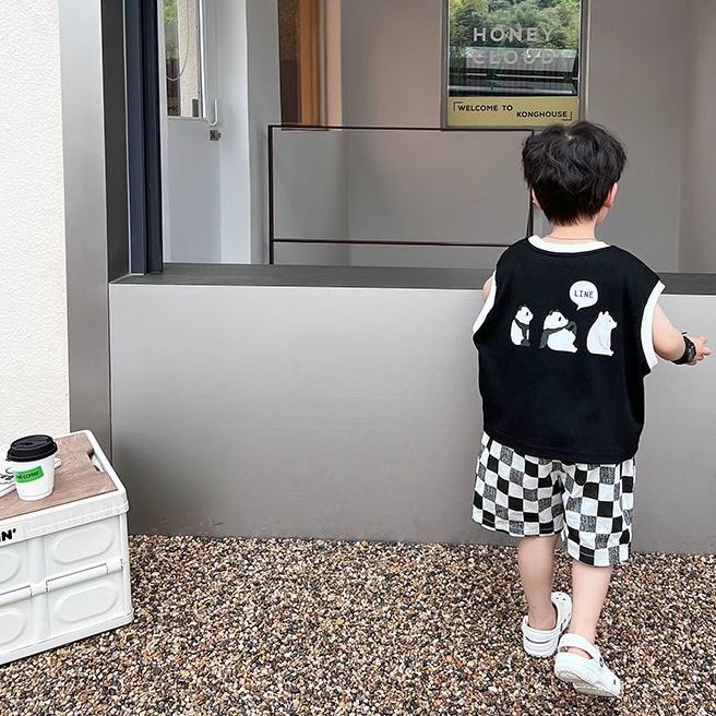 Bộ Quần Áo Sát Nách In Họa Tiết Hoạt Hình Phong Cách Hàn Quốc Thời Trang Mùa Hè Cho Bé Trai