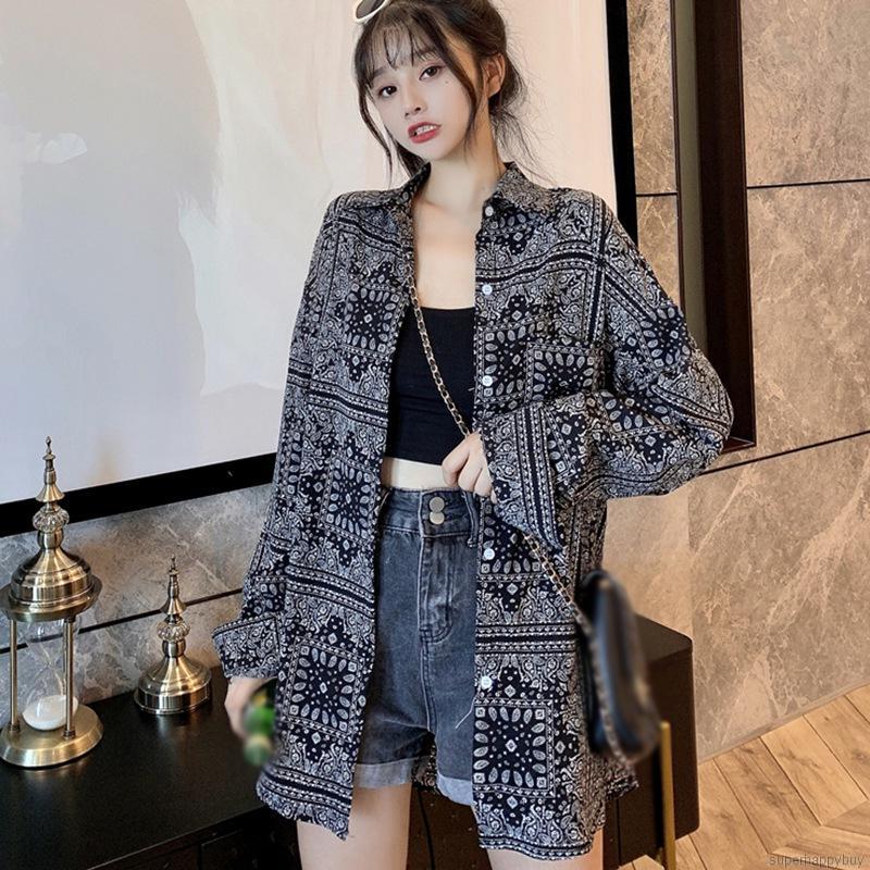 Áo Sơ Mi Nữ Dài Tay In Hoạ Tiết Phong Cách Hàn Quốc